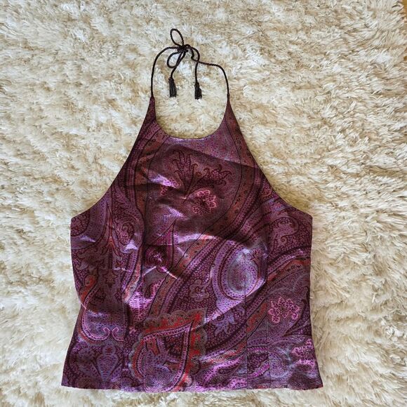 ANN TAYLOR Paisley Halter Neck Top  Purple Size 6P Y2K Friends 90s Fairy Boho - Picture 1 of 9